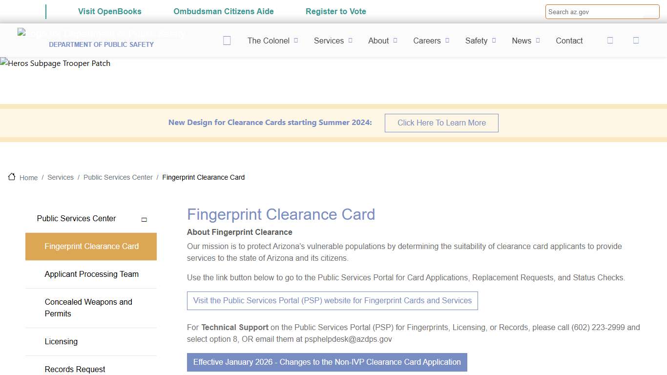 Fingerprint Clearance Card Department of Public Safety